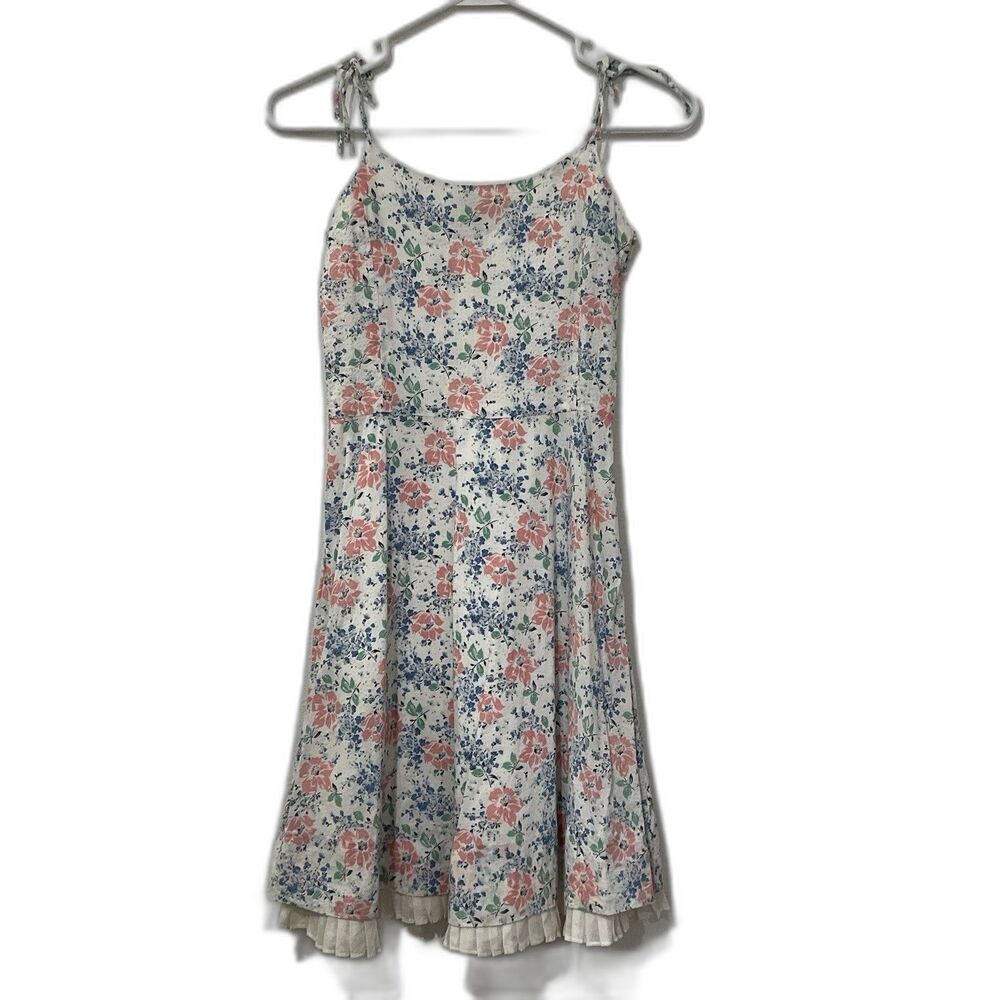 Ralph Lauren Girls Pink & Blue Floral Sleeveless White Spring Dress 16 XL